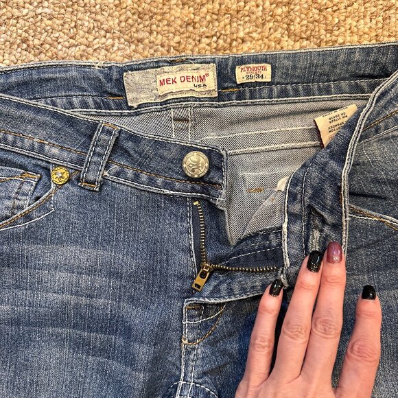 MEK Denim Plymouth Straight Jeans Mens 34x34 (Actual 36.5 x 33) Black Distressed - Picture 4 of 9